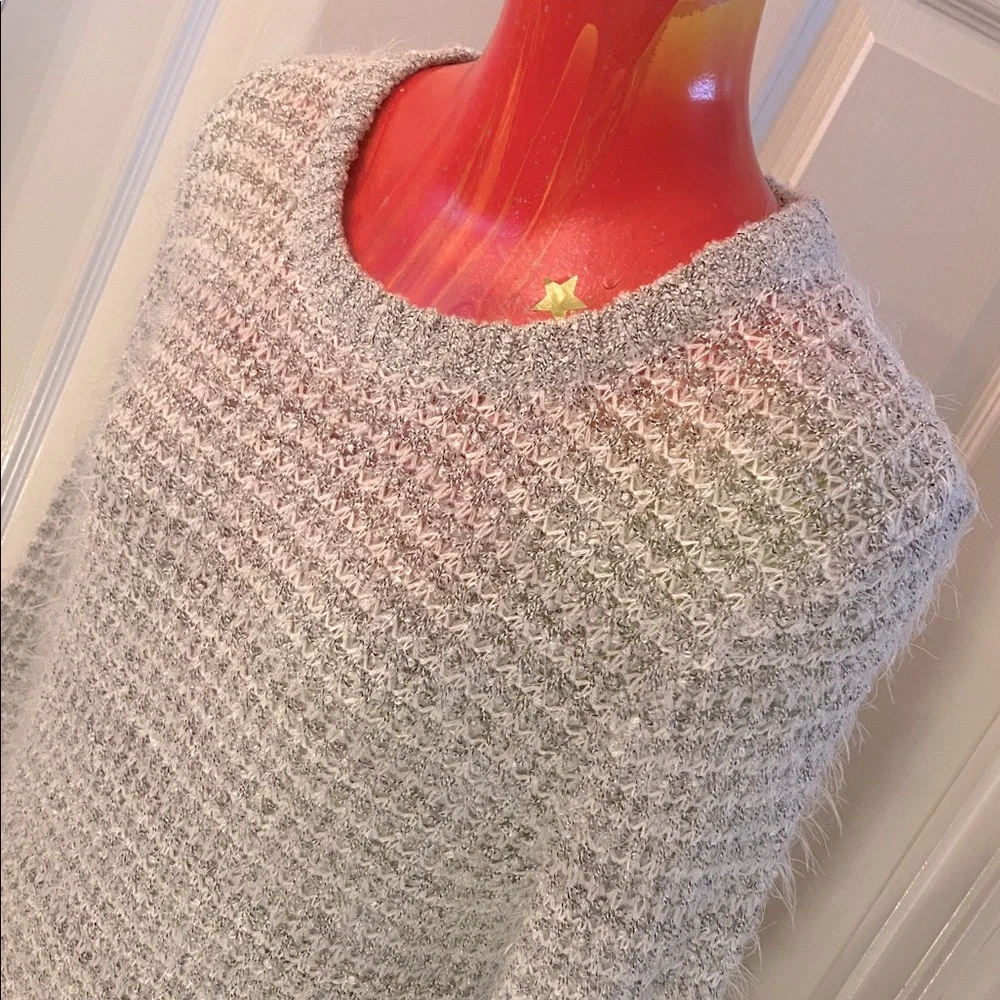 LOFT Heathered Gray Knit Fluffy Fuzzy Sweater